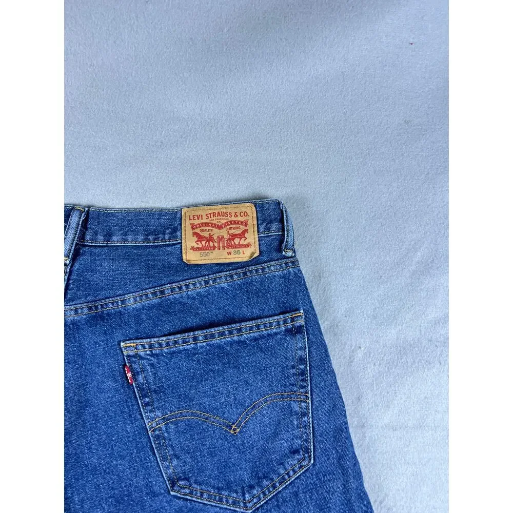 Levi's 550 Denim Shorts Mens 36 Blue Flat Front Relaxed Fit Medium Wash Classic